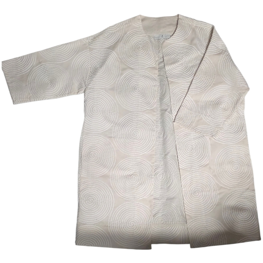 Whyci‎ Milano Italy Cotton Embroidered Spiral Jacket Cream 44 M/L